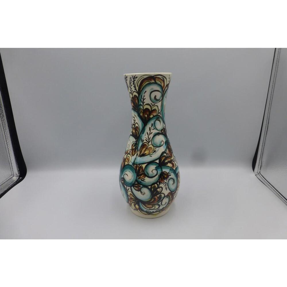 Vintage Woodland Pottery Vase MB 1-15-73 Hand Painted Floral Swirl 10" MCM Shelf - Picture 4 of 6